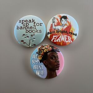 Lot Of 3 Buttons Pins Anti-Banned Books Macmillan Publishing 2024 Protest Censor